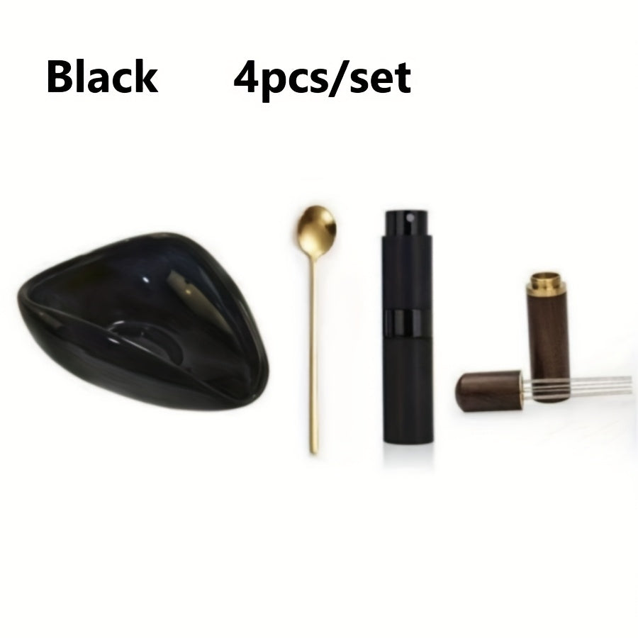 Essential Set for Coffee Lovers: Includes Ceramic Dosing Cup, Spray Bottle, and Stirring Spoon - Choose from Black or White, Available in 1pc, 2pcs, 3pcs, or 4pcs