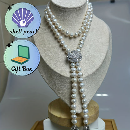 Chic Shell Pearl Y-Necklace designed for Women | Elegant Long Sweater Chain with Tassel | Featuring a Natural Finish and No Mosaic Detail | Ideal for Autumn Fashion | Suitable for Everyday Wear & Gifting | Comes in a Stylish Gift Box for Thanksgiving Day