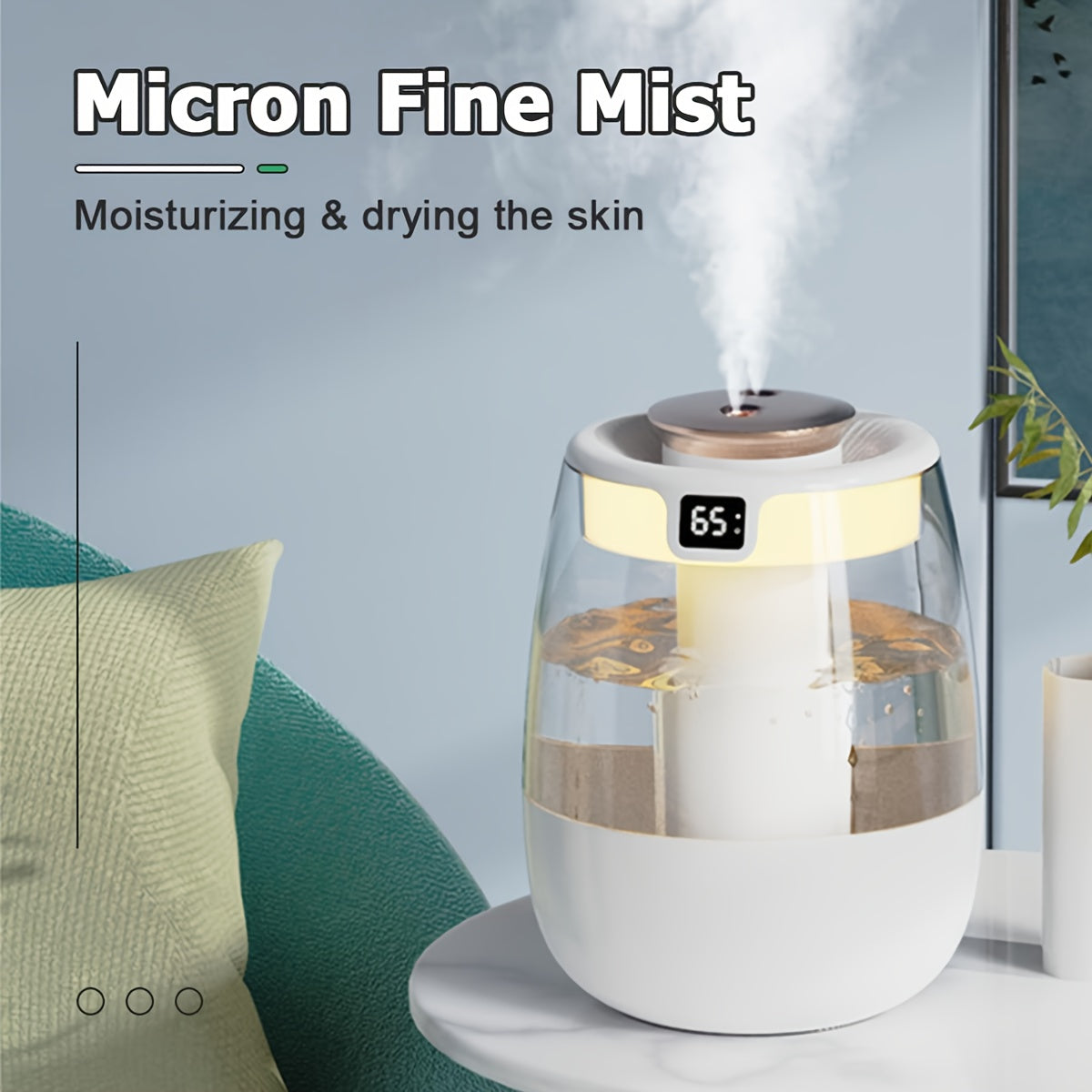 Double Spray Humidifier with USB Digital Display, 1L capacity, 2 Mist Modes & Night Light for Car, Office, Home.