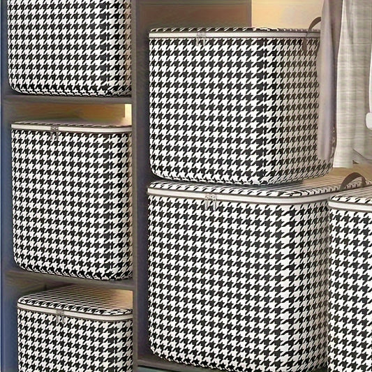 Organize your bedroom, dorm, or closet with Houndstooth Clothes & Blanket Storage Boxes. These versatile octagon organizer bags come with handles for easy transport and can be used for under-bed storage.