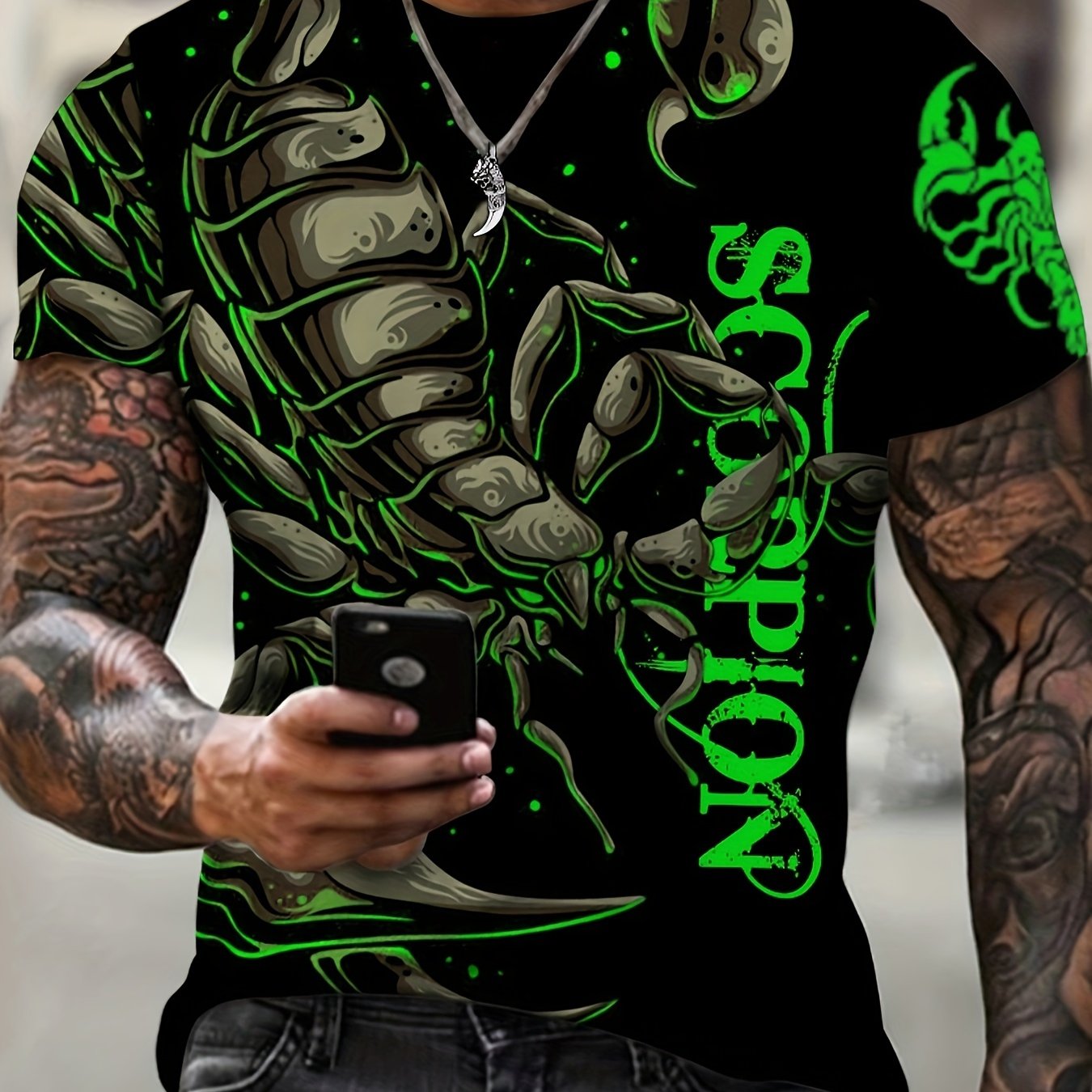 3D Scorpio Graphic Print Tee for plus size men, perfect for outdoor fashion