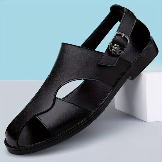 Men's comfy non-slip sandals with split cow leather upper and rubber sole, ideal for summer.