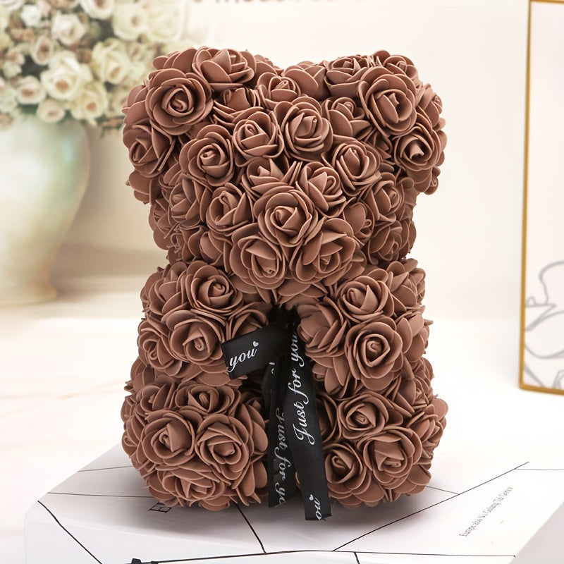 Artificial foam rose bear, great for Valentine's, Mother's Day, anniversaries, weddings, and home decor. (Box not included)