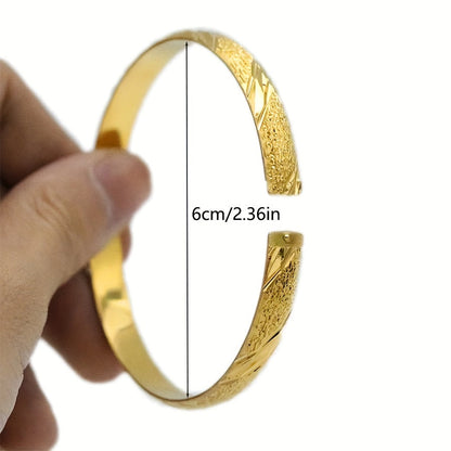 6 pieces of Bohemian Luxurious 24K Golden Plated Copper Bangle Set featuring 8mm African Ethiopian Hand Bracelets. This unisex Wedding Gift Jewelry is perfect for women and can be worn as a stunning accessory for parties and Lunar New Year celebrations.