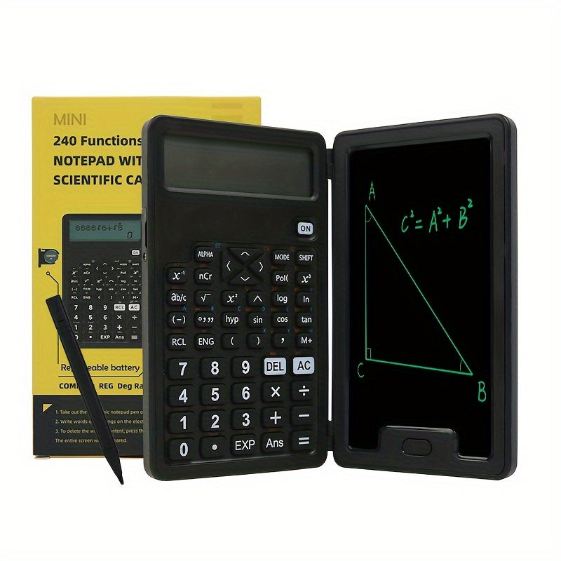 12-digit LCD scientific calculator with foldable design, stylus, and battery power. Ideal for students, teachers, and engineers. Features arithmetic functions.