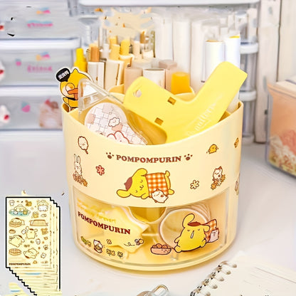 Sanrio Kuromi My Melody rotating pen holder, cute multi-compartment desk organizer made of varnished plastic. Great gift for stationery lovers.