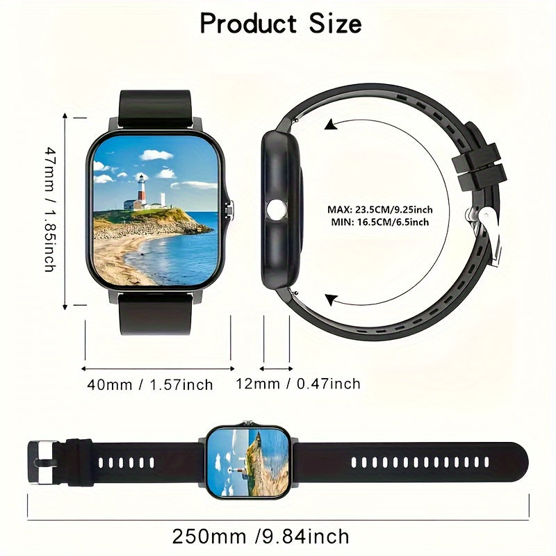 2024 Trendy Smartwatch with 4.65cm touch screen, sports tracker, call function, step counter, USB rechargeable battery, compatible with iPhone and Android.