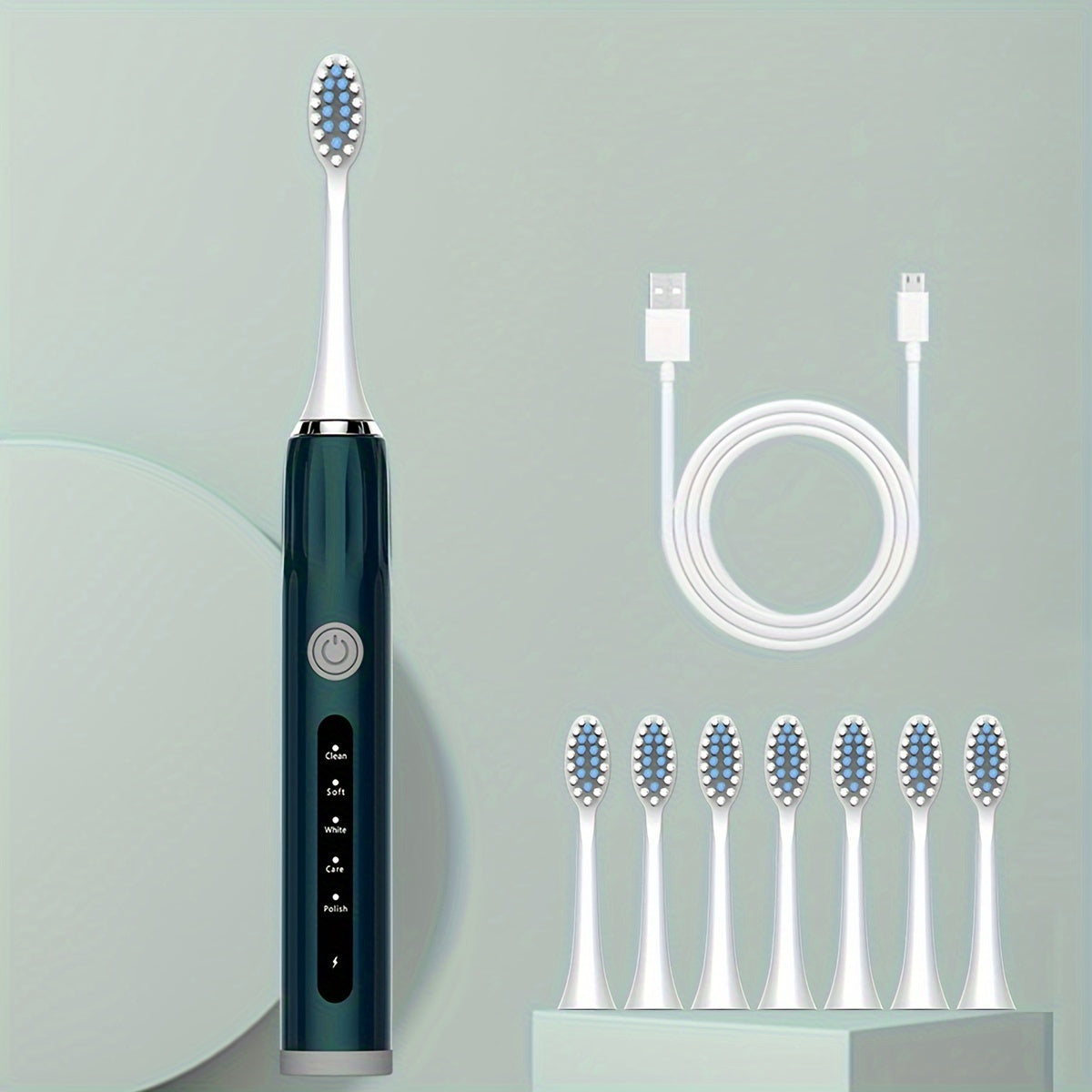 High-quality adult electric toothbrush with USB charging, 8 brush heads. Choose from 5 colors. Fully automatic, suitable for sensitive gums and teeth.