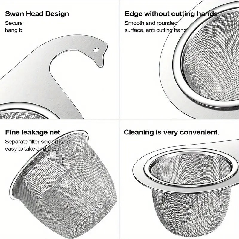 Introducing the elegant 1-piece Stainless Steel Swan-Shaped Draining Basket, a versatile Hanging Rack perfect for kitchen sinks. This innovative design requires no drilling and effectively separates wet and dry items. Ideal for kitchen use.