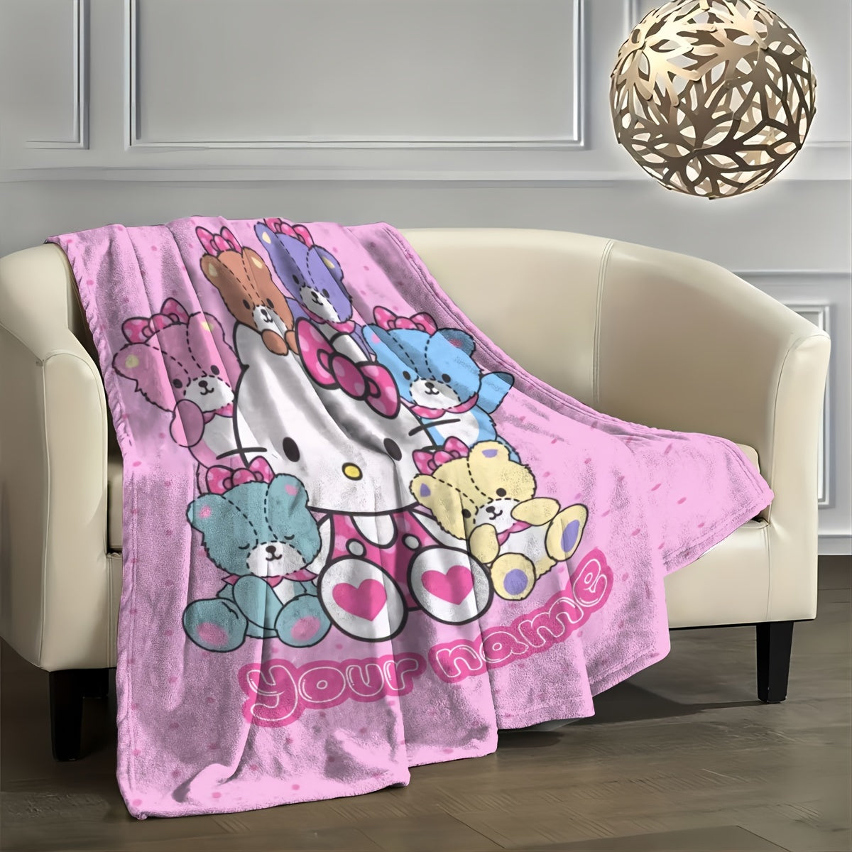 Personalized Hello Kitty Cartoon Blanket. Soft and Cozy Flannel Material. Perfect for Adding a Pop of Style to Any Room. Versatile Gift Idea for Any Occasion. Ideal for Year-Round Use.