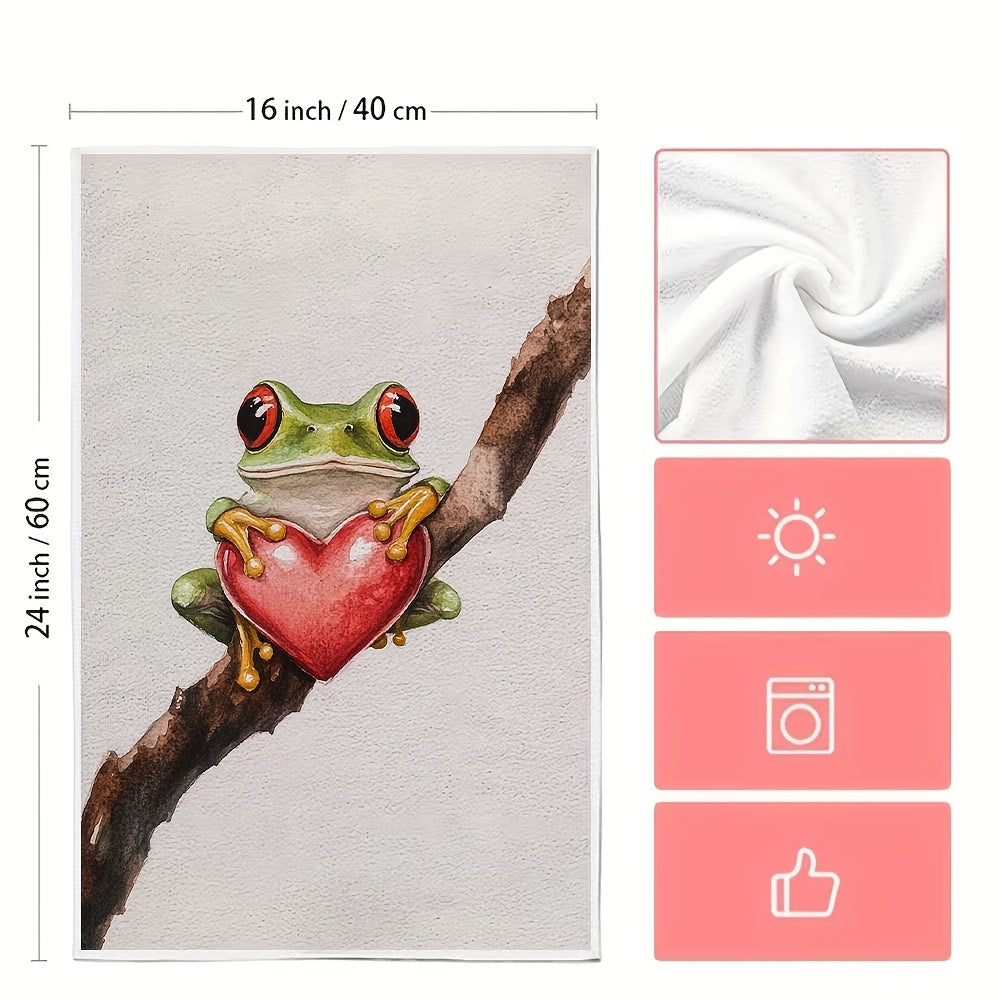 Valentine's Frog Design Kitchen Towels - Set of 2 Ultra Soft and Highly Absorbent Dish Hand Towels, Machine Washable, 40.64x60.96 cm - Ideal for Holiday Decor