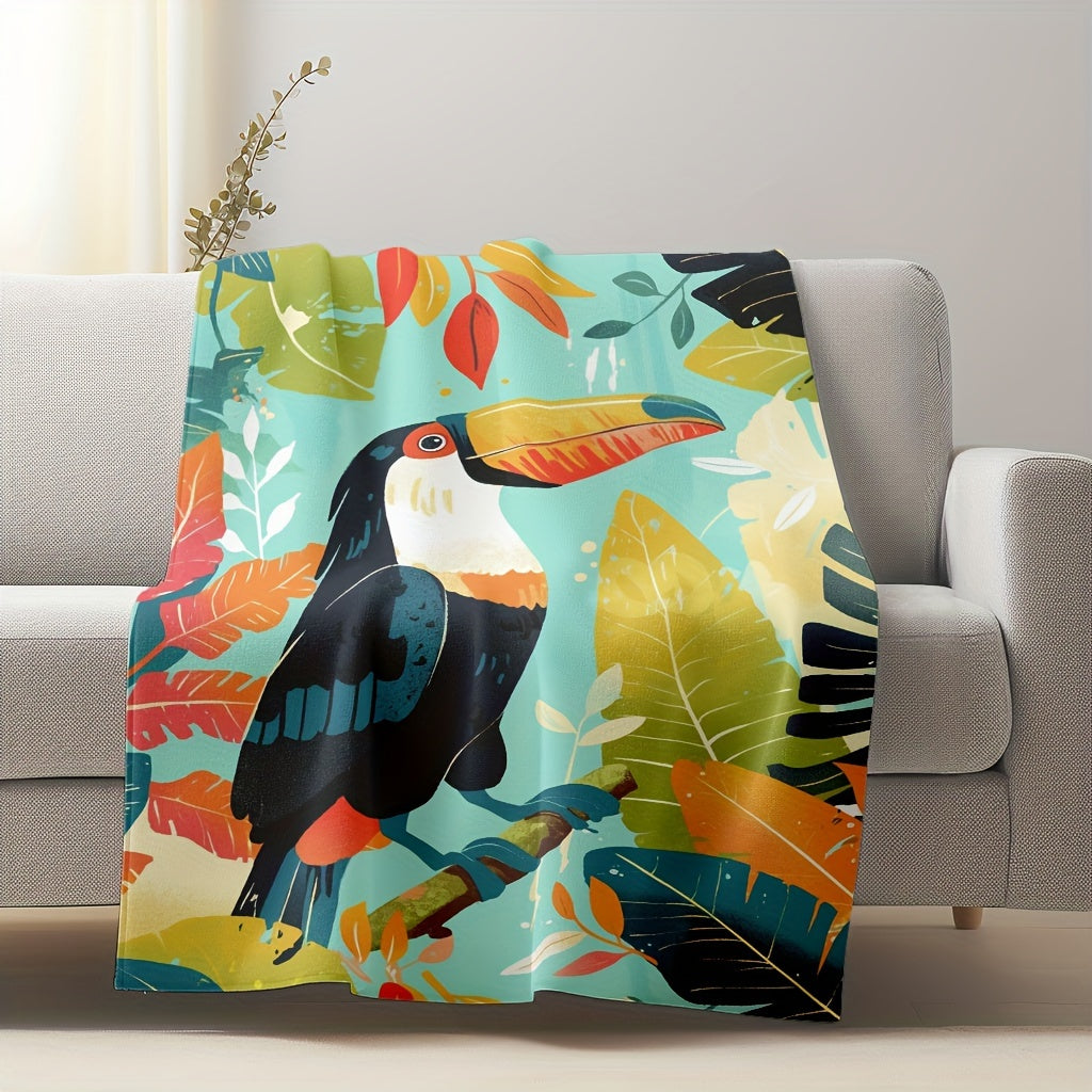 Flannel Lightweight Plush Comfort Blanket featuring Tropical Toucan Design - Perfect for Home and Travel! This cozy blanket is soft, warm, and versatile, making it ideal for relaxing on the sofa, napping at the office, or keeping warm while camping or in