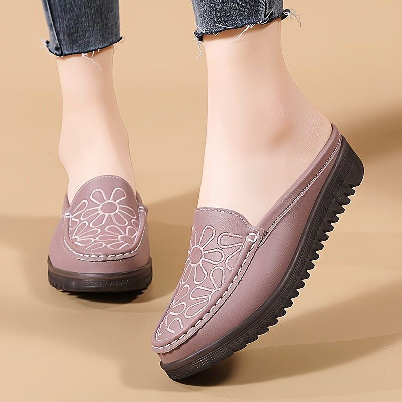 Lightweight slip-on mules for women, with flat heel and plain toe. Made from man-made materials, hand washable. Perfect for all-season comfort. European Special Edition.