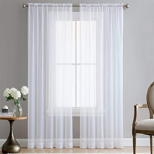 Elegant White Sheer Voile Curtains with 2 Panels, Ideal for Kitchen, Bedroom, and Living Room - Soft and Breathable Window Treatment Featuring Rod Pocket for Easy Installation - Enhance Your Home Decor with These Beautiful Curtains