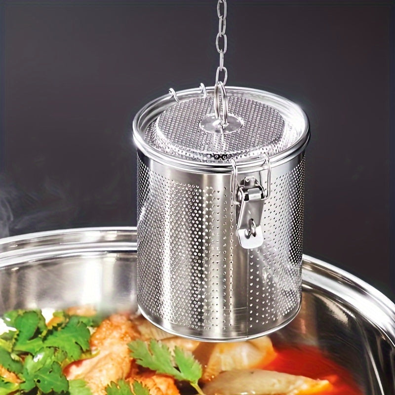 Stainless Steel Spice Infuser for Loose Leaf Tea, Herbs, Soups, and Seasonings - Durable and Reusable with Fine Mesh Strainer and Extended Chain for Easy Brewing in the Kitchen