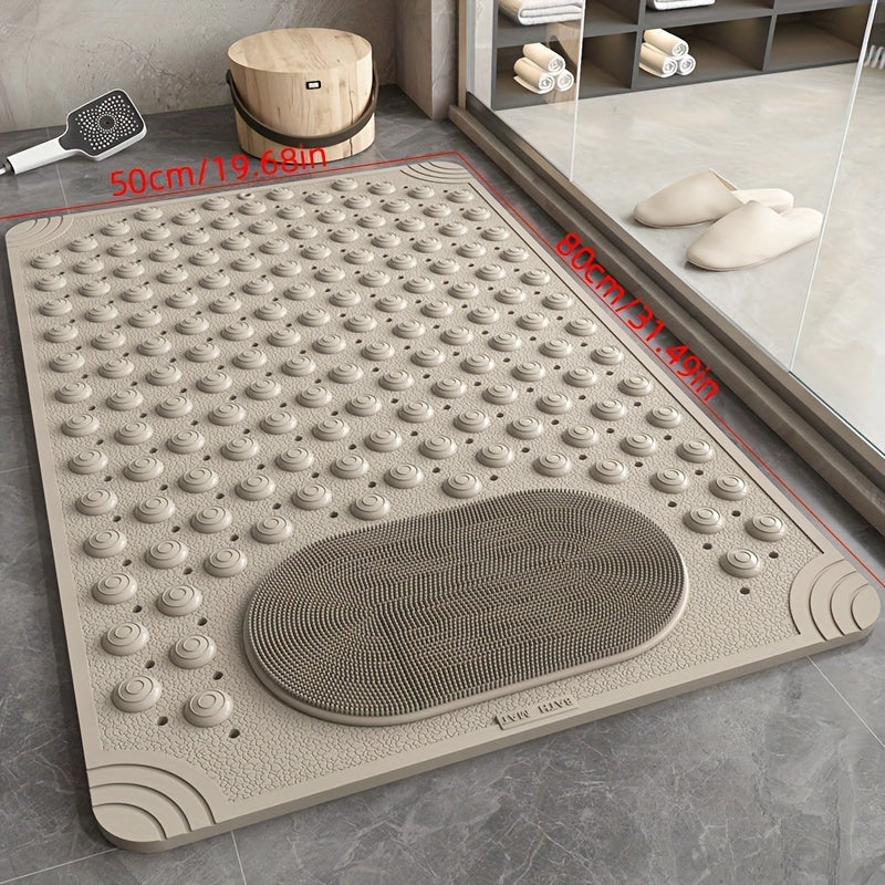 Keep your home bathroom safe and comfortable with the 1pc DONGYANG Anti-Slip Shower Stall Mat. This plush foot massage bath rug is made of PVC and non-woven material, featuring drain holes and suction cups for added security. The rectangular shape and