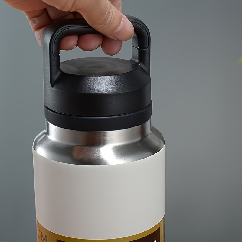 1100ml metal water bottle with portable handle, leak-proof, BPA free, and insulated for all activities. Hand wash only.