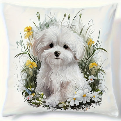 Contemporary style dog print cushion cover, 44.96x44.96 cm, made of polyester peach skin velvet. Ideal for home decor, living room, or car accessory. Pillow insert not included.