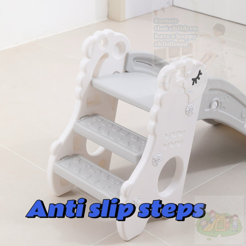 White 2-in-1 Slide with Foldable Design and Anti-Slip Steps for Indoor Play - Comes with Small Basketball Hoop - Ideal for Kids 2 Years and Older - Made of Sturdy Plastic Material, No Parking Brake