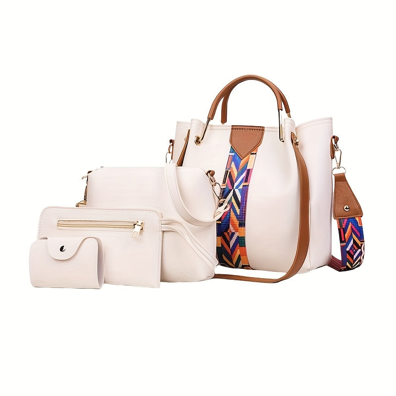 European and American fashion set with four bags in one: handbag, shoulder bag, crossbody bag, and bucket bag.