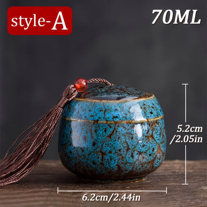 Ceramic Mini Tea Can - 1 piece, 70ml - Ideal for Candy, Coffee Powder, Matcha - Portable Travel Pot with Sealed Lid - Food Safe Container with dimensions 5.59x10.41 cm