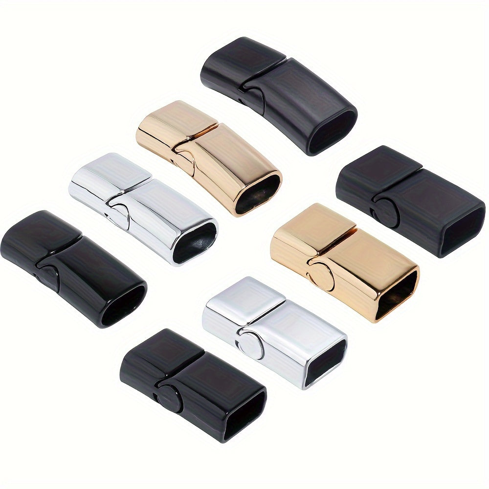 Alloy Magnetic Buckle Set with 5 Pieces, Featuring Flat Rectangular Design and Inner Holes with Rounded Corners. Ideal for Connecting Leather Rope in Handmade Jewelry Making. Perfect for Crafting Unique Accessories.