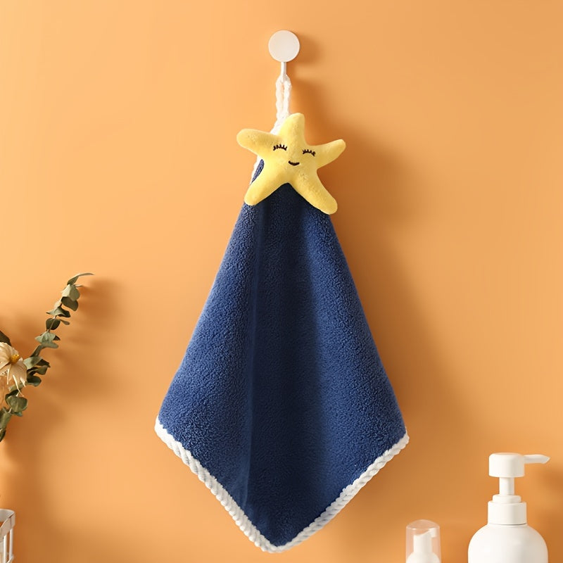 Cute dinosaur hanging hand towel made of soft coral fleece, highly absorbent and ideal for kitchen and bathroom use. Great for both kids and adults.