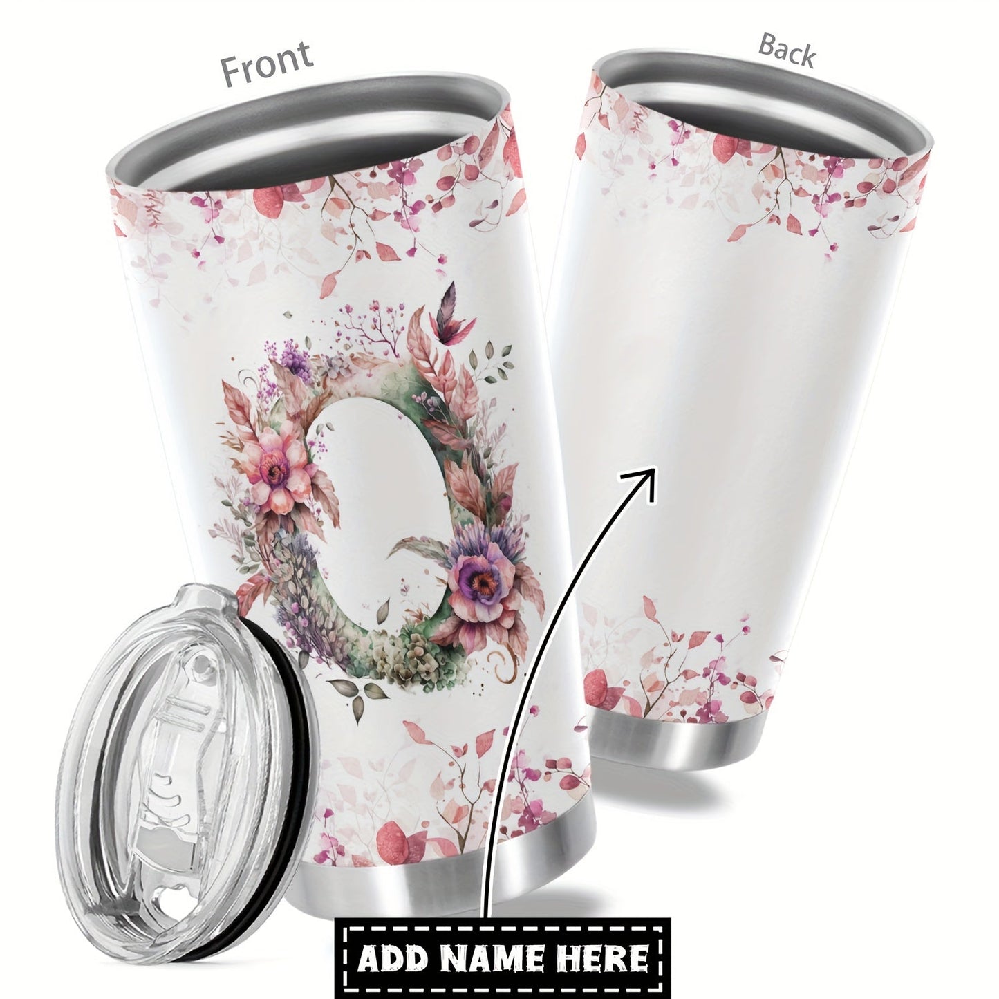 Customize your daily essentials with our Hsdiokl 20oz Insulated Stainless Steel Tumbler featuring a personalized name and flower design. This oval metal mug comes with 2 BPA-free lids, perfect for hand washing and multipurpose use. Designed for adults