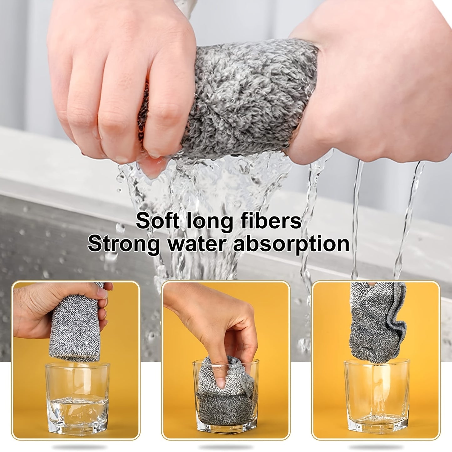 12pcs Kitchen Dish Towels made of Bamboo Charcoal Fiber, Highly Absorbent and Fast Drying, Nonstick Oil Washable Dish Rags.