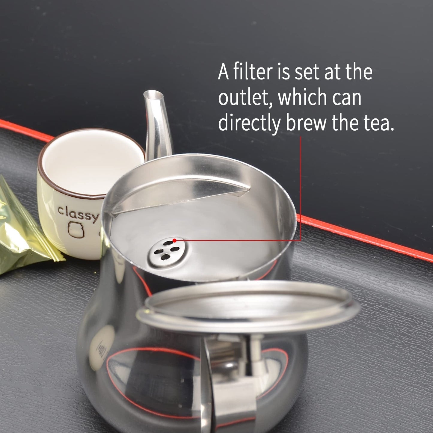 Silver Stainless Steel Gooseneck Teapot with 48oz Capacity and Integrated Filter, BPA-Free Metal Tea Kettle and Coffee Server, Multi-Purpose Oval Table Serving Pot for Home, Restaurant, Outdoor Use. Dishwasher Safe.