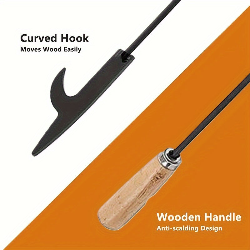 Set of heavy-duty iron fireplace tools, including an 81.28cm fire pit campfire poker stick and 66.04cm fireplace tongs. Also includes a log grabber and indoor/outdoor wall fireplace accessories kit.