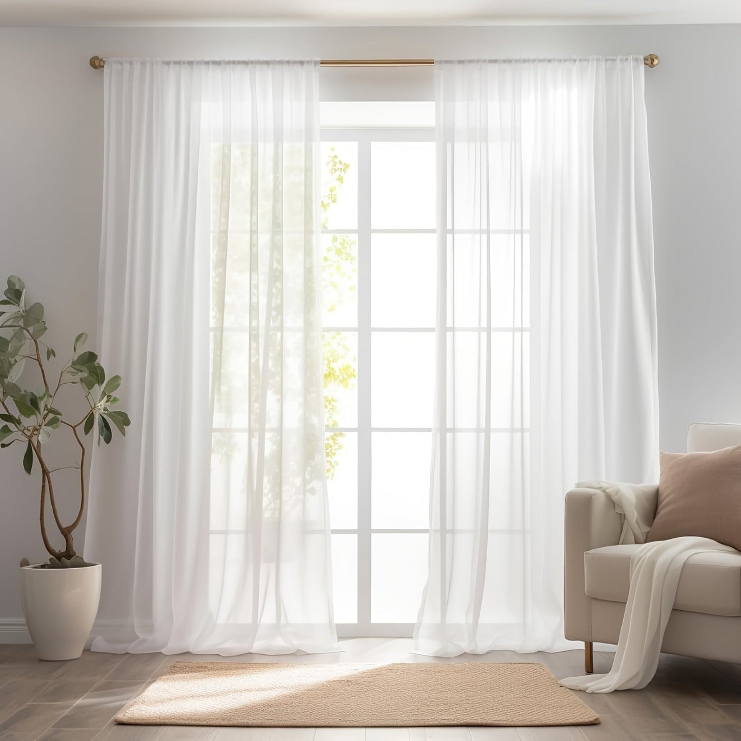 Set of 2, White Sheer Tulle Curtains in a Simple Style, Create a Romantic Atmosphere in Your Living Room or Bedroom, Perfect for Window or Door Home Decor