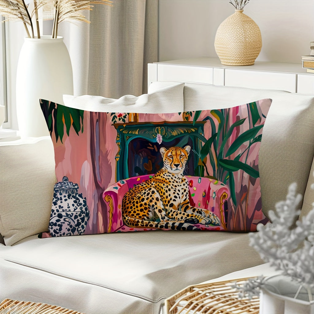 1pc Cheetah Plant Throw Pillow Cover in Fauvism style, 29.97cm*50.04cm or 44.96cm*44.96cm, Farmhouse decorations for home, couch, sofa, living room, bedroom. Pillow insert not included.