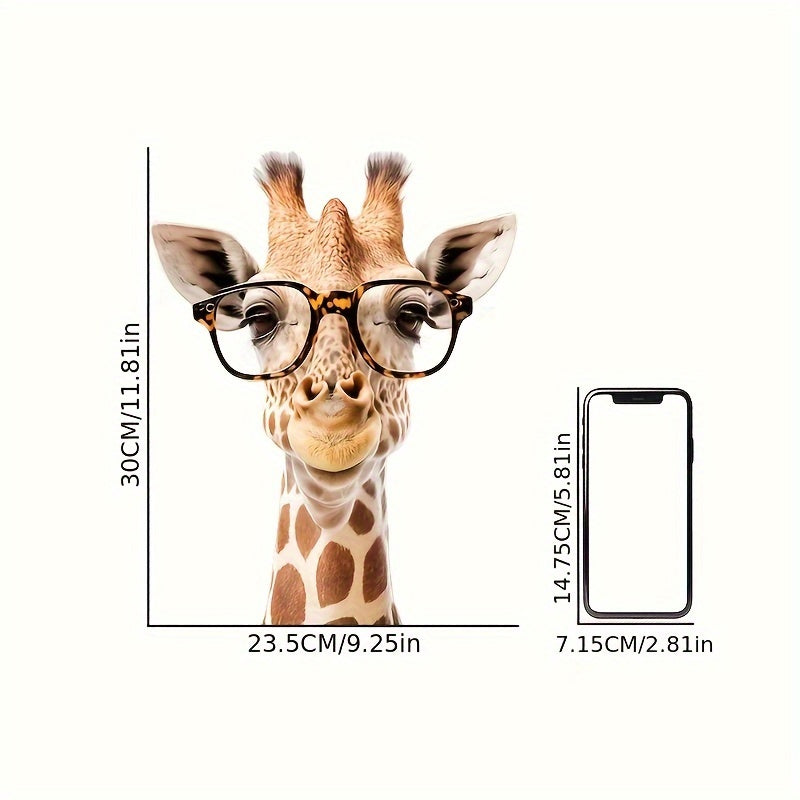 Add a touch of whimsy to your space with this adorable Giraffe Peeking Window Decal featuring Yellow Glasses. This removable, self-adhesive wall sticker is perfect for Bedroom, Living Room, and Office Decor. Made with 1mil thick material, this Artistic