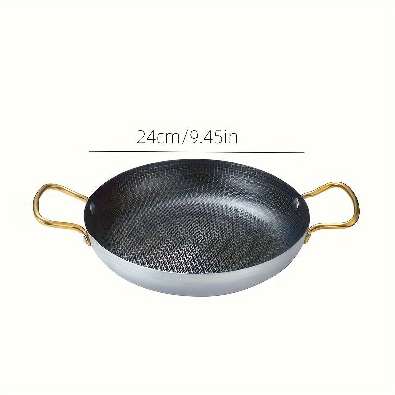 Stainless Steel Wok Pan with Honeycomb Coating, Non-Stick Chef's Pan with Golden Handles, Suitable for Gas Stovetops, No Electricity Required