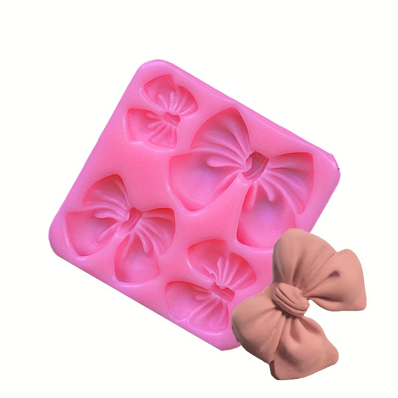 Silicone Mold Set Includes 1 Piece with Chocolate Fondant and 4 Mini Bows - Ideal for Cake and Cupcake Decoration