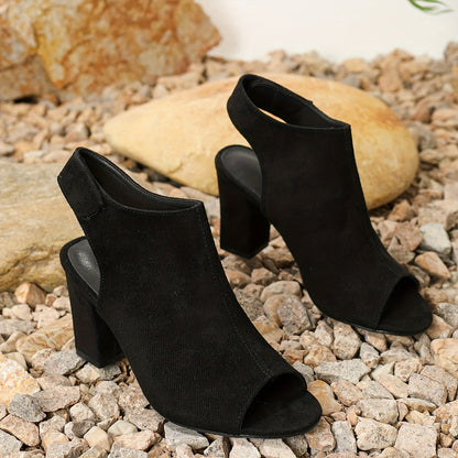 Women's chic slip-on chunky heel summer shoes with ankle strap and peep toe