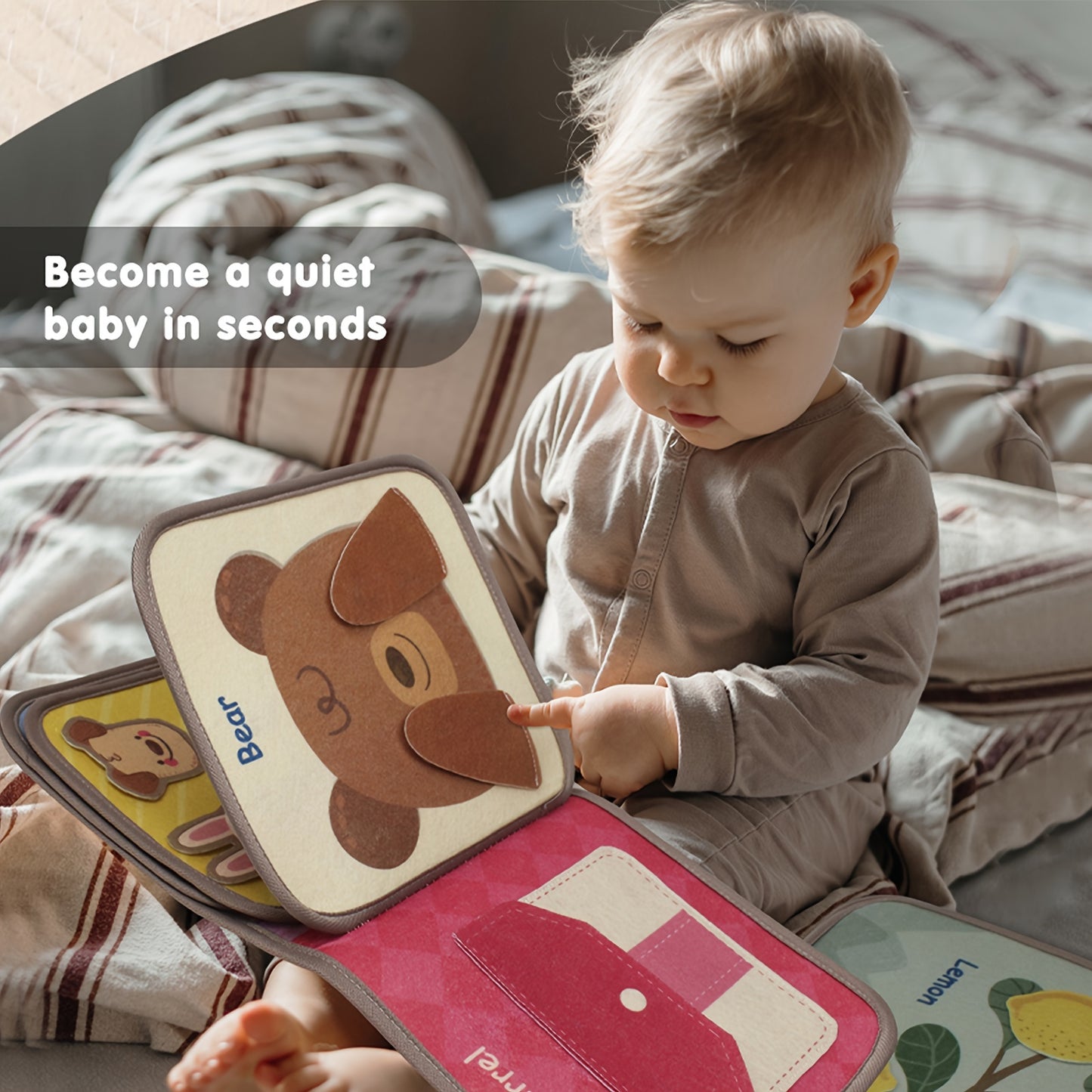 Soft cloth book toy durable and tear-resistant, ideal for educational purposes and quiet play for youngsters to learn animals, vegetables, fruits, numbers, and shapes.