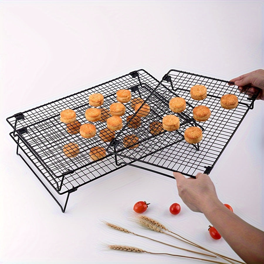 The WIEZ 3-Tier Stainless Steel Stackable Cooling Rack is a must-have for your home kitchen. It is perfect for baking and cooking, oven safe, with a food-safe mesh design for even air circulation. Ideal for cupcakes, biscuits, and more!