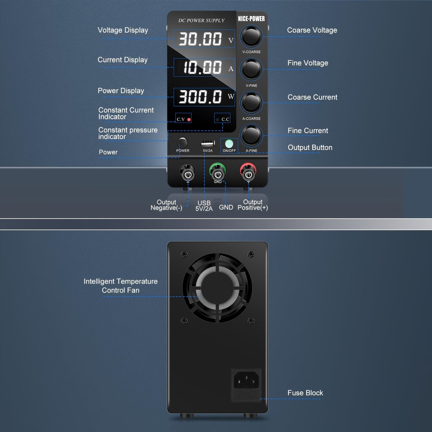 KUAIQU SPS-C3010 220V DC Power Supply: 60V 5A, LED Display, Rust-Proof, No Assembly Required, Ideal for Mobile Phones, Laptops, LED Light Testing & Electroplating.