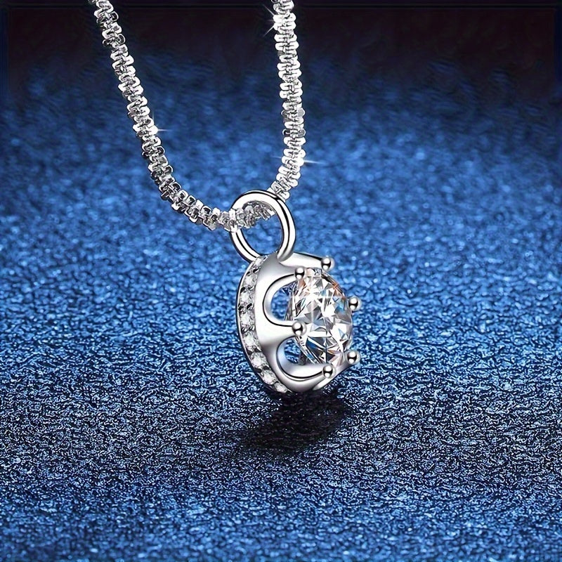 Stylish 925 Sterling Silver Moissanite Pendant Necklace - Featuring a Sparkling Crown Design, Suitable for Everyday or Dressy Outfits, Great for Valentine's Day or Mother's Day Present