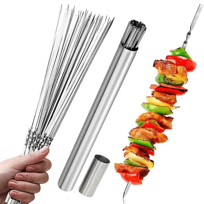 Set of 20/30/50 Stainless Steel BBQ Skewers with Storage Tube, Long-lasting and Easy to Clean, Perfect for Outdoor and Indoor Grilling Events