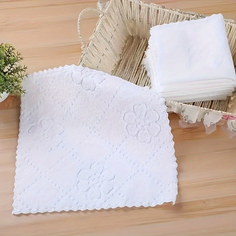 300 pieces of white towels with flower embossed washcloth design made of soft microfiber material. These small square towels can be used as simple plain cleaning cloths for your home, bathroom, or hotel. They are ideal for bathroom and cleaning supplies