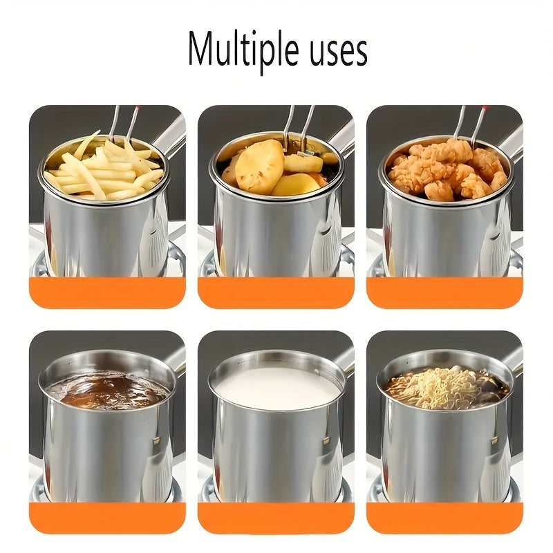 Japanese Tempura Cooking Pot for Home Kitchens - Small Deep Fryer Made of 304 Stainless Steel, Includes Strainer for Oil-Saving Features