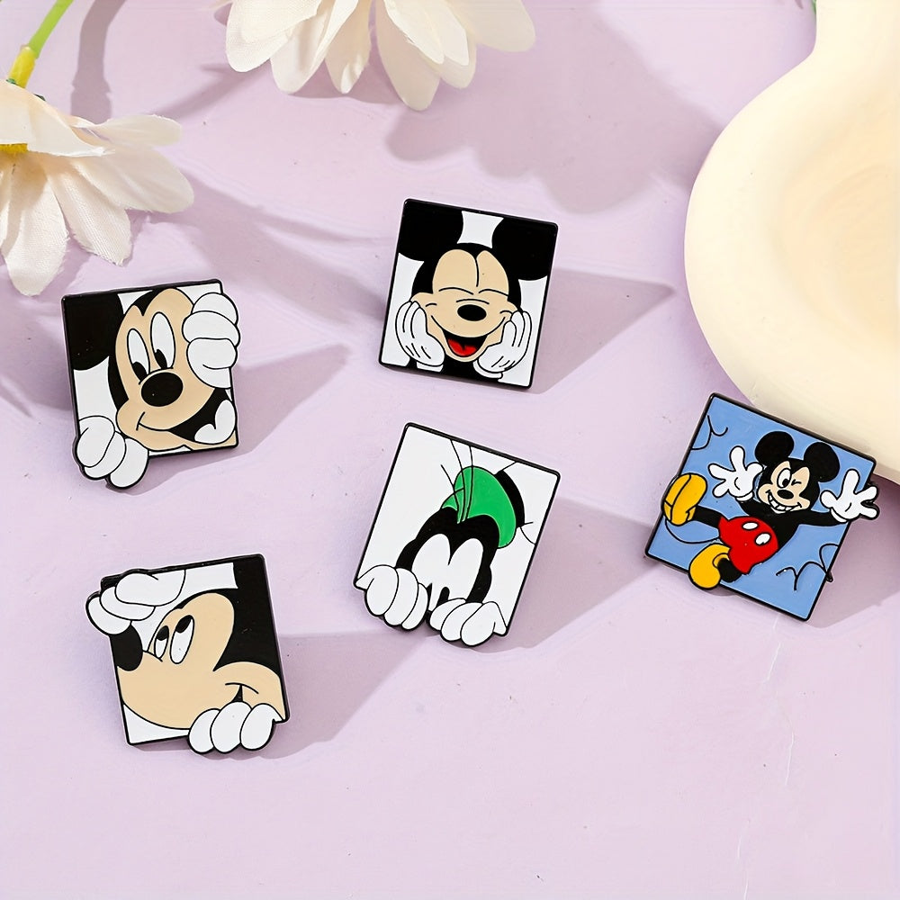 Set of 6 enamel brooch pins featuring adorable animal shapes such as Mickey Mouse and friends. Made of high-quality alloy metal, these cute and minimalist badges are perfect for adding a fun touch to your clothing and backpack.