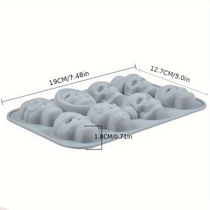 Silicone Mold Tray in Skull Shape with 8 Cavities, Perfect for Making Chocolate, Baking Cake, Jelly, Halloween Candy, Ice Cubes, Crafted from Durable Non-Stick Silicone