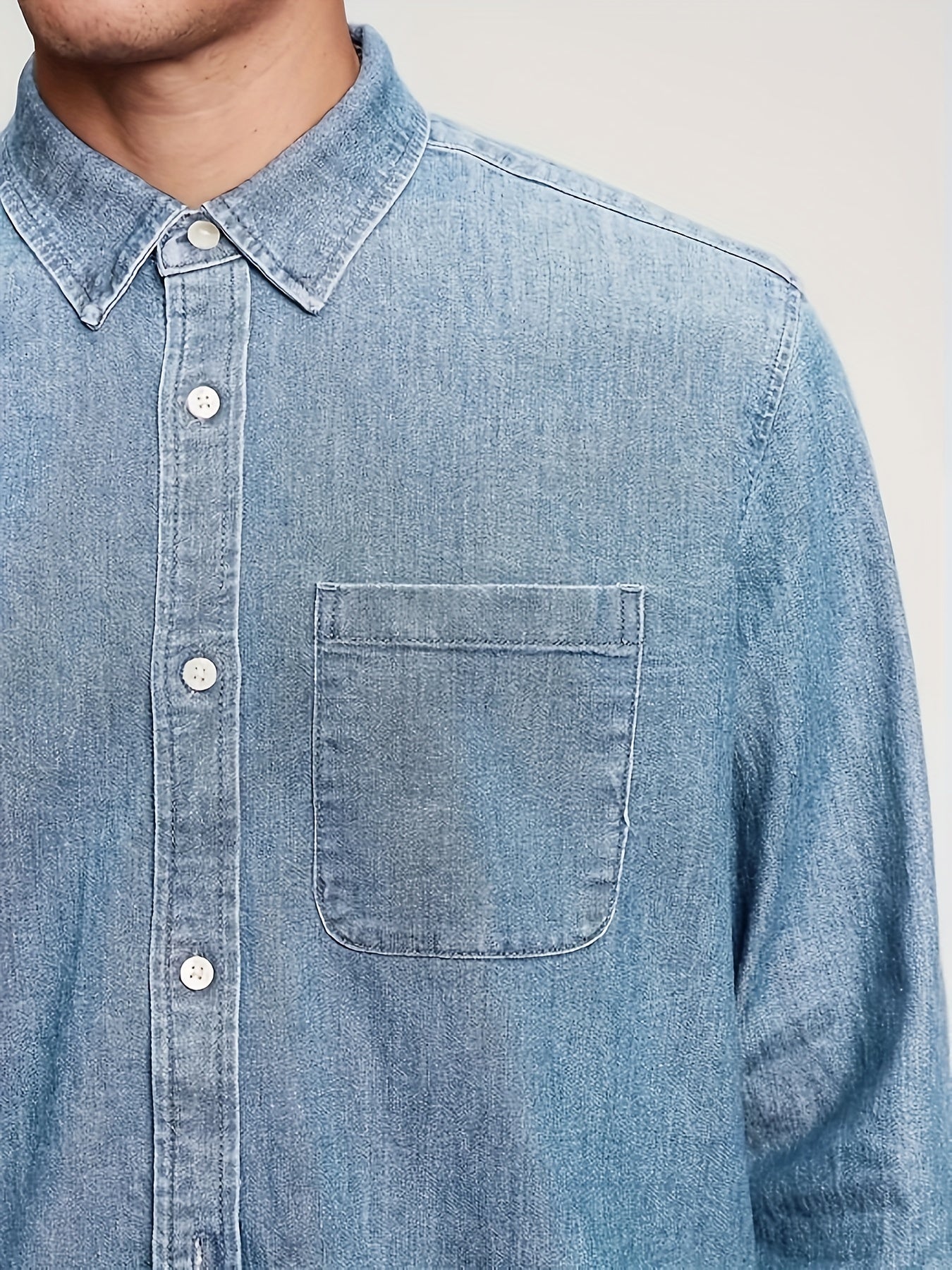 Men's solid denim shirt for spring/fall, casual style, plus size