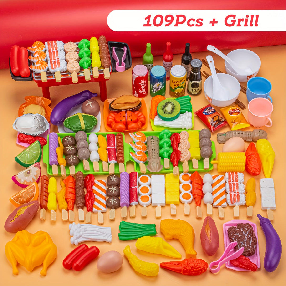 YONRA Kitchen Pretend Play Toys, Barbecue Set, Children's Cooking Toys, Simulation Food, Multi-set Gift For Kids, Girls, Boys, Toddlers