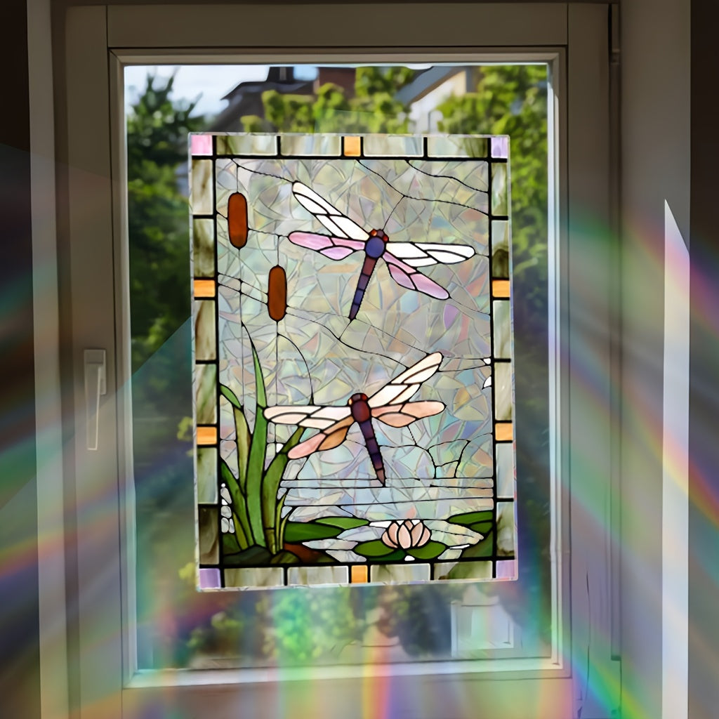 Dragonfly Sun Catcher Electrostatic Window Cling - Reusable PVC Decal for Living Room & Bedroom Glass - Washable