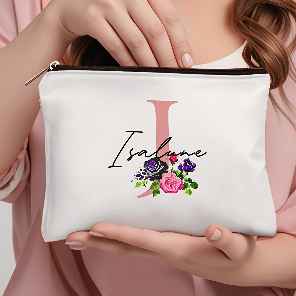 1 personalized cosmetic bag with custom name, versatile for toiletries, makeup, travel essentials, school supplies, and teacher or bachelor party gifts.